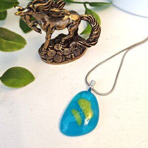 Bright colorful handmade pendant OOAK fused glass statement jewelry + necklace